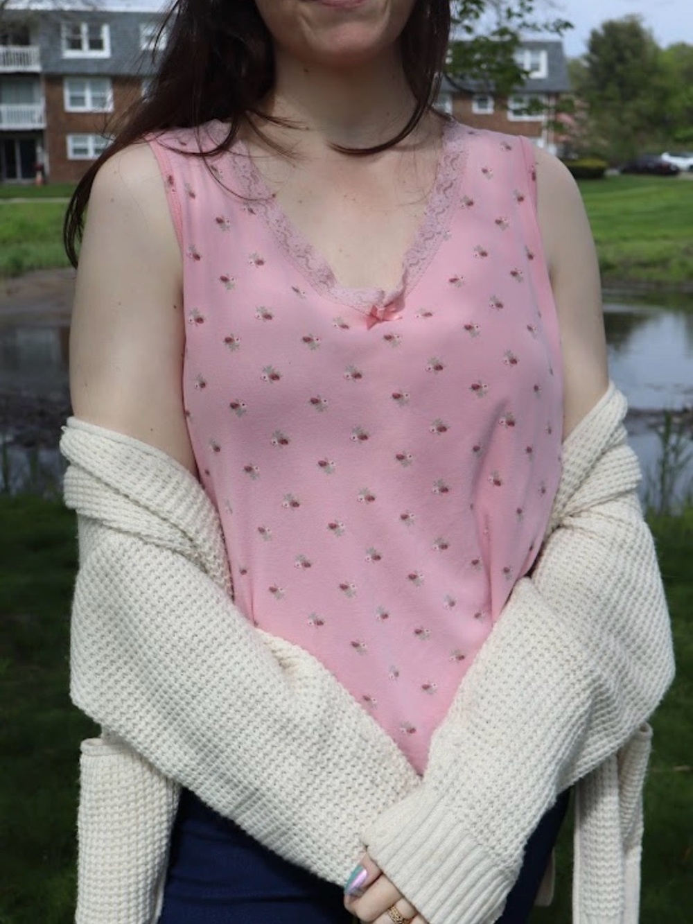 Cherokee Pink Floral Lace-Trim Sleeveless Tank